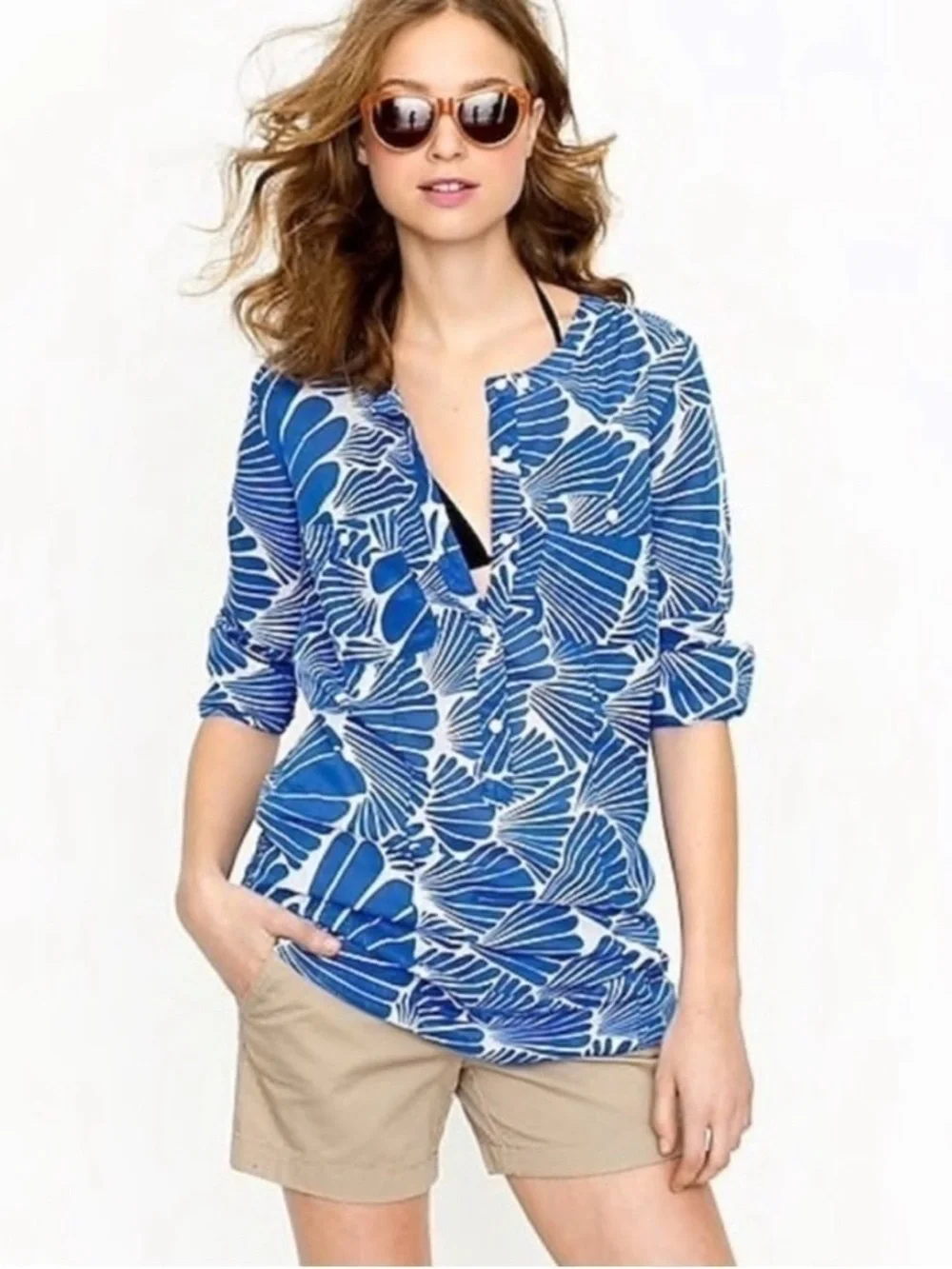 J Crew Shirt Womens Small Blue‎ Long Sleeve Outdoors Comfort Casual Ladies Tunic